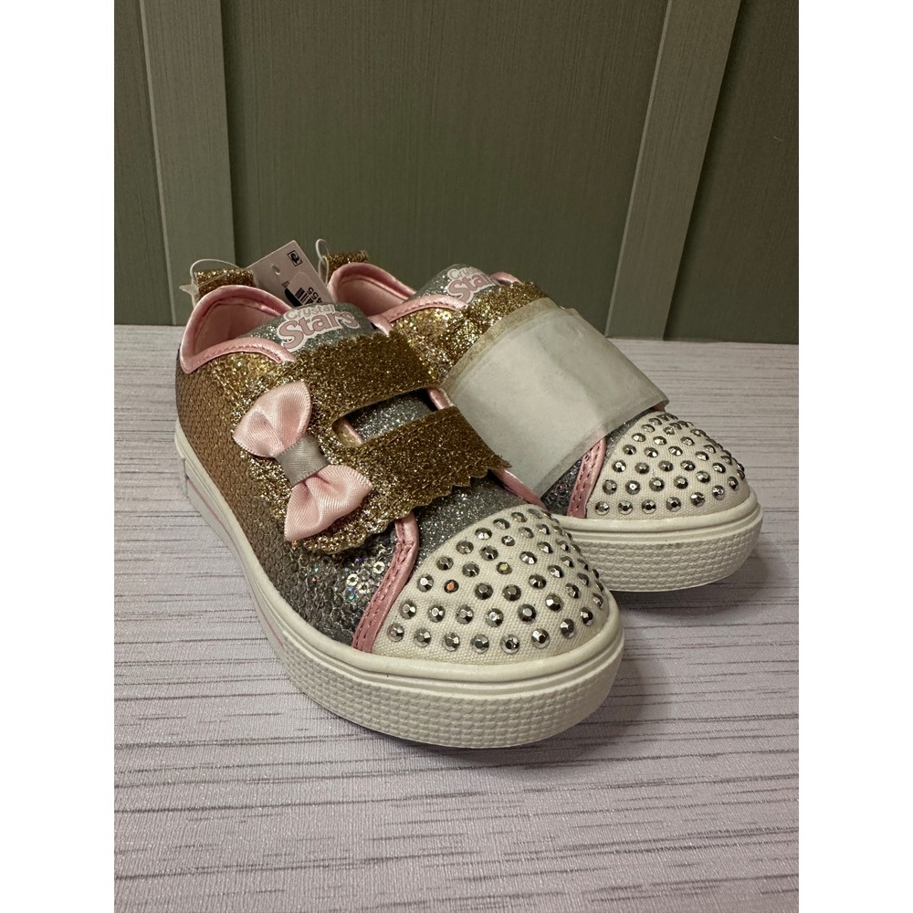 S Sport by Skechers Crystal Stars Girls Light Up Glitter Sneakers Pink Gold 9